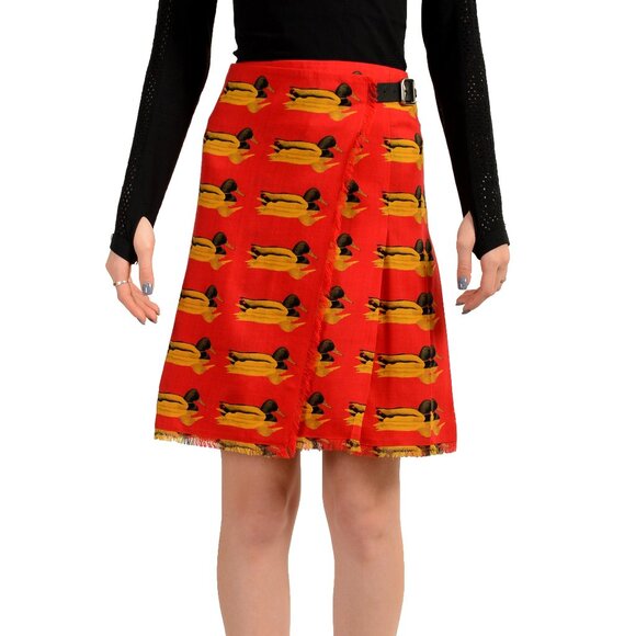 Burberry Women's 100% Wool Pleated A-Line Printed Skirt UK 4 US 2 IT 36